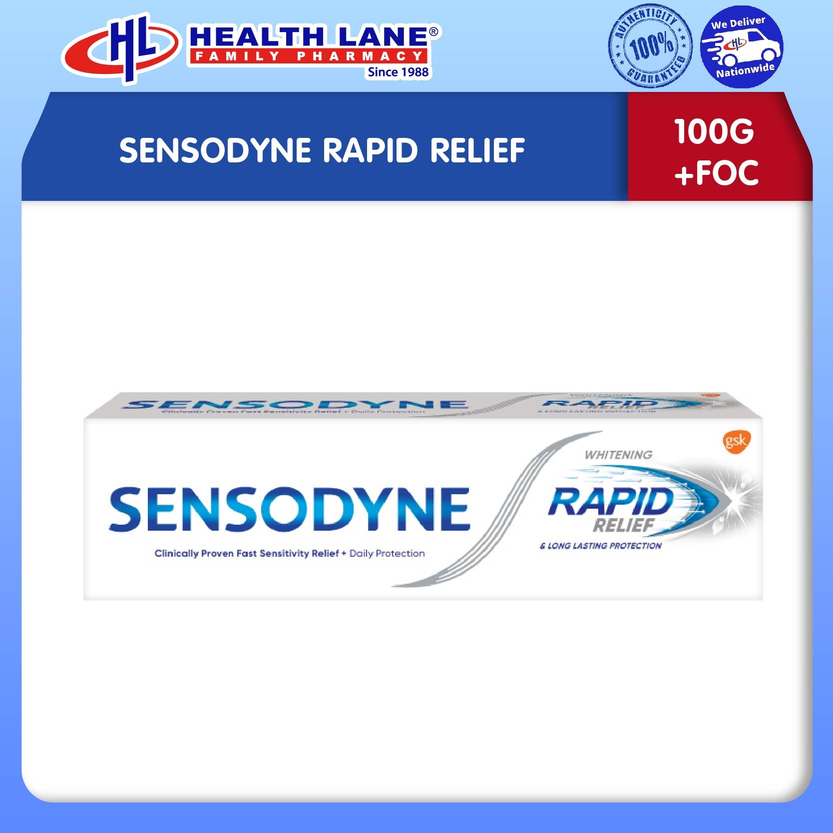 SENSODYNE RAPID RELIEF PEMUTIH 100G+FOC